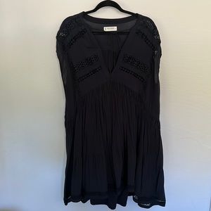 Lucky Brand black laser cut embroidered flowing dress with slip included